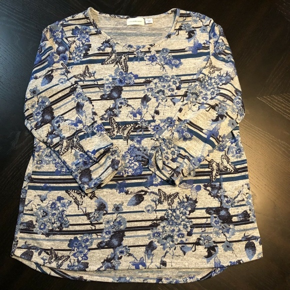 IB Diffusion Womens Long Sleeve Shirt Blue Floral - Picture 2 of 5